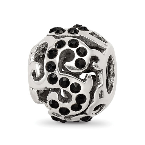 Lex & Lu Sterling Silver Reflections Black Crystals Swirl Bead - Lex & Lu