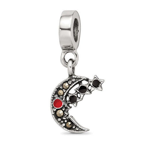 Lex & Lu Sterling Silver Reflections Marcasite Moon & Stars Dangle Bead - Lex & Lu