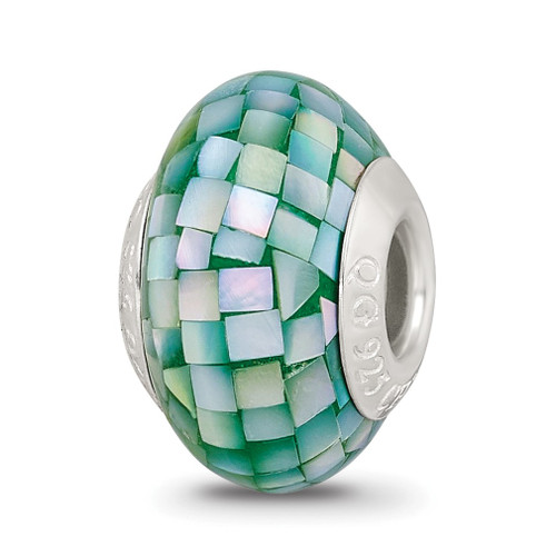 Lex & Lu Sterling Silver Reflections Green Mother of Pearl Mosaic Bead - Lex & Lu