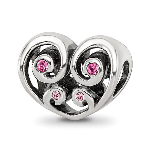 Lex & Lu Sterling Silver Reflections Pink Crystals Twin Heart Bead - Lex & Lu