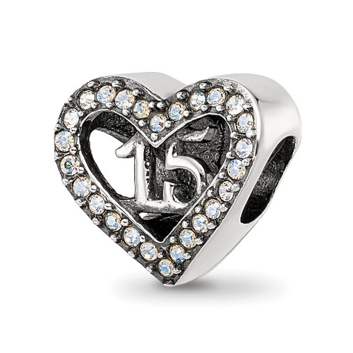 Lex & Lu Sterling Silver Reflections Crystals Quinceanera Heart Bead - Lex & Lu