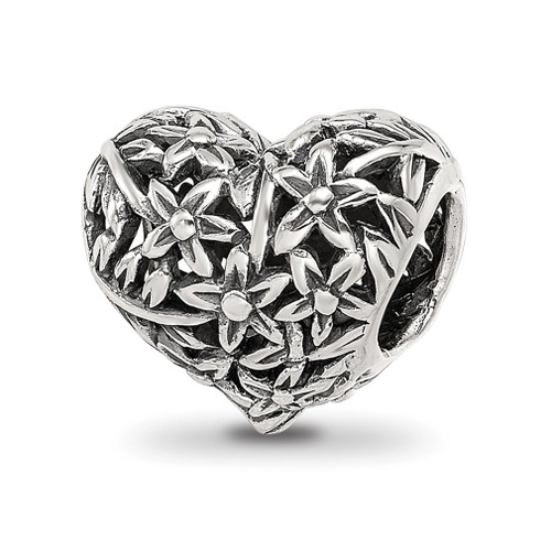 Lex & Lu Sterling Silver Reflections Filigree Flower Heart Bead - Lex & Lu