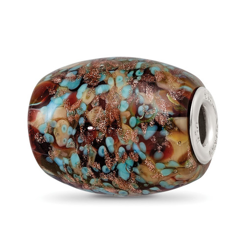 Lex & Lu Sterling Silver Reflections Multi-color Glitter Desert Sunset Fenton Glass Bead - Lex & Lu