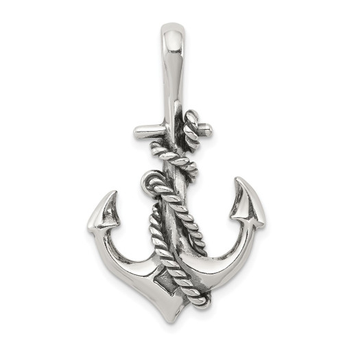 Lex & Lu Sterling Silver Antiqued Anchor and Rope Pendant LAL22341 - Lex & Lu