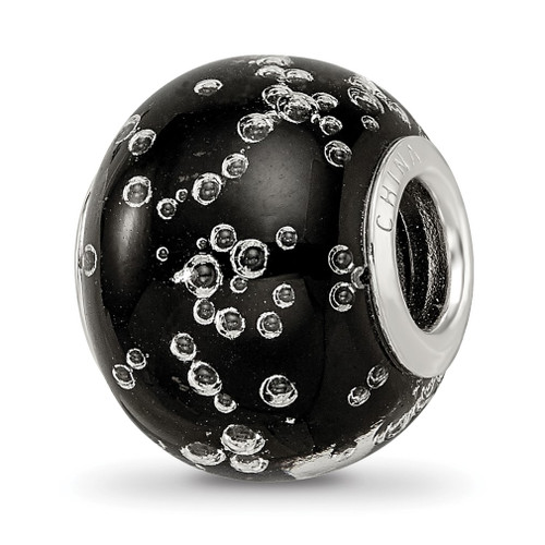 Lex & Lu Sterling Silver Reflections Bubbles Black Glass Bead - Lex & Lu