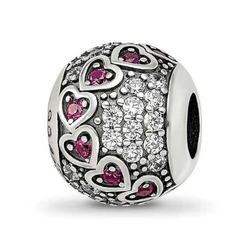 Lex & Lu Sterling Silver Reflections CZ & Red Corundum Hearts Bead - Lex & Lu