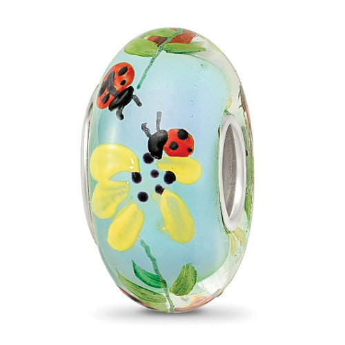 Lex & Lu Sterling Silver Reflections Hand Painted Lady Bug Love Fenton Glass Bead - Lex & Lu