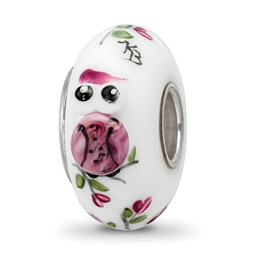 Lex & Lu Sterling Silver Reflections Hand Painted Two Hoots For You Fenton Glass Bead - Lex & Lu
