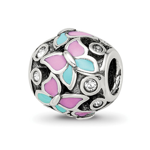 Lex & Lu Sterling Silver Reflections Pink & Blue Enameled CZ Butterfly Bead - Lex & Lu