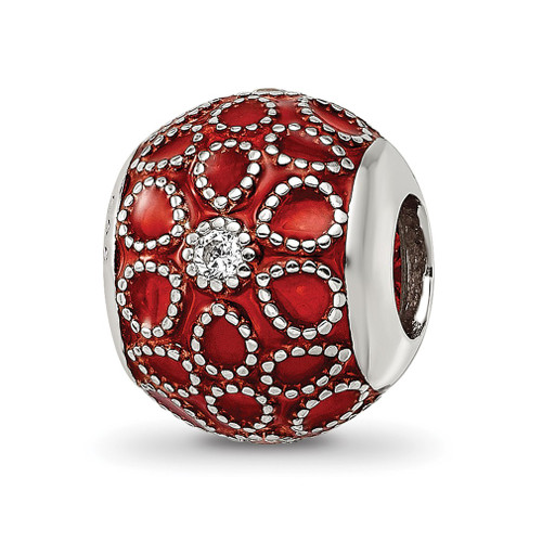 Lex & Lu Sterling Silver Reflections CZs Orange Enameled Bead - Lex & Lu