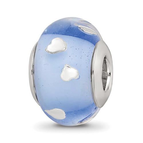 Lex & Lu Sterling Silver Blue and Silver Hearts Glass Bead - Lex & Lu