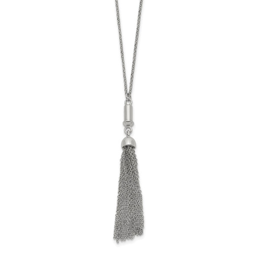 Lex & Lu Sterling Silver Reflections Tassel 27.5'' Necklace - Lex & Lu