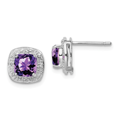 Lex & Lu Sterling Silver w/Rhodium Amethyst & Diamond Post Earrings LAL22390 - Lex & Lu