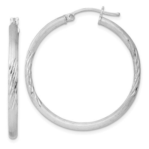 Lex & Lu Sterling Silver w/Rhodium 2.50mm Satin D/C Hoop Earrings LAL22391 - Lex & Lu