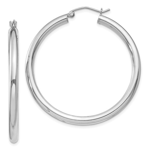 Lex & Lu Sterling Silver w/Rhodium 3mm Round Hoop Earrings LAL22393 - Lex & Lu