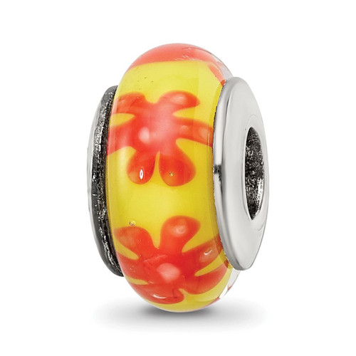 Lex & Lu Sterling Silver Reflections Yellow/Orange Hand-blown Glass Bead - Lex & Lu