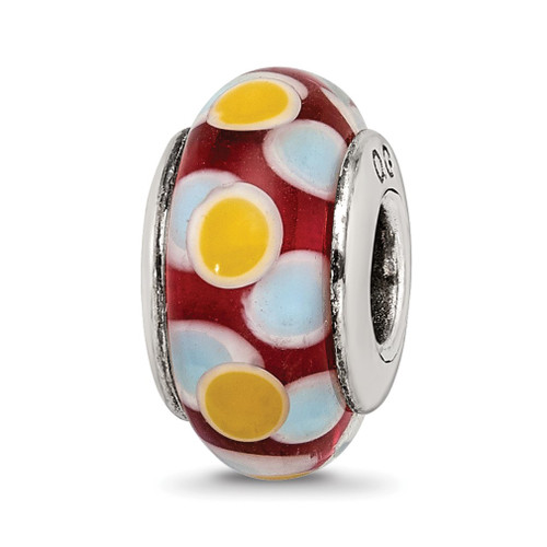 Lex & Lu Sterling Silver Reflections Brown/Blue/Yellow Hand-blown Glass Bead - Lex & Lu