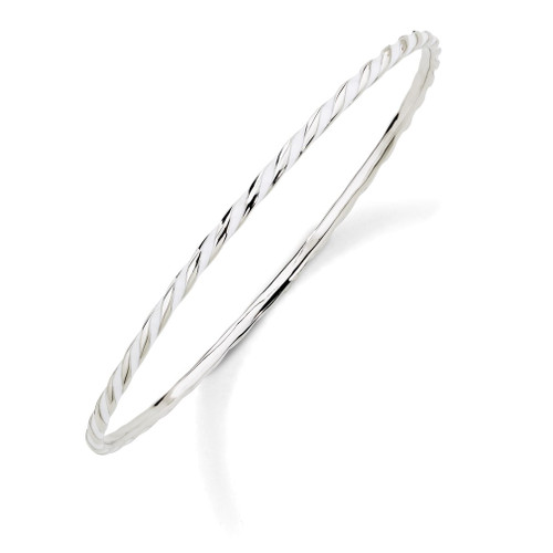 Lex & Lu Sterling Silver Stackable Expressions Twisted White Enamel Bangle Bracelet LAL6919 - Lex & Lu