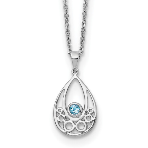 Lex & Lu Sterling Silver White Ice w/Blue Topaz Necklace - Lex & Lu