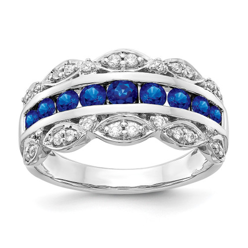 Lex & Lu 14k White Gold Diamond & Sapphire Fancy Ring LAL13585 Size 7 - Lex & Lu