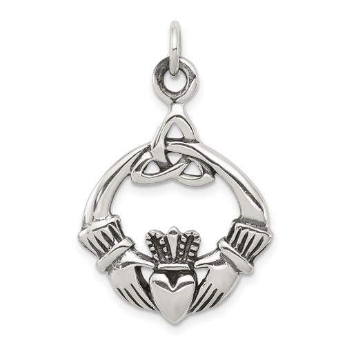 Lex & Lu Sterling Silver Antiqued Claddagh Pendant LAL22576 - Lex & Lu