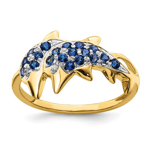 Lex & Lu 14k Yellow Gold w/Rhodium Diamond & Sapphire Polished Dolphins Ring Size 7 - Lex & Lu
