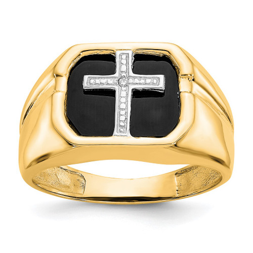 Lex & Lu 14k Yellow Gold AA Diamond Men's Cross Ring Size 11 - Lex & Lu