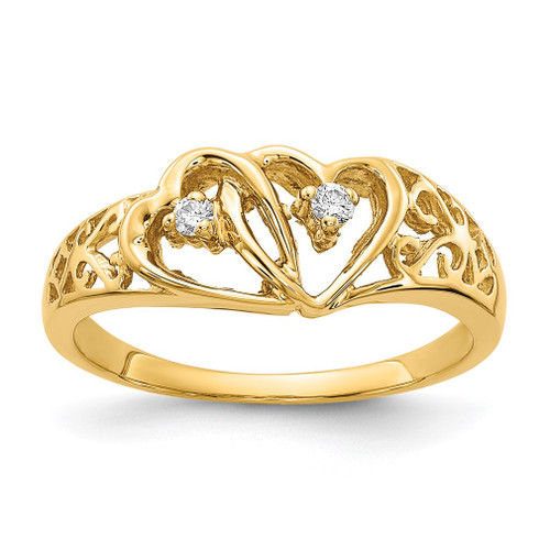 Lex & Lu 14k Yellow Gold AA Diamond Heart Ring LAL15356 Size 6 - Lex & Lu
