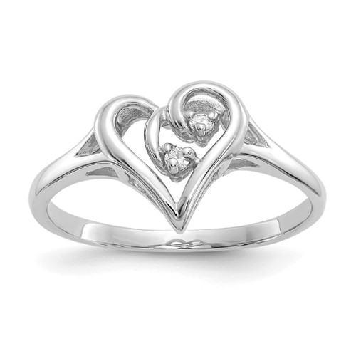 Lex & Lu 14k White Gold Polished AA Diamond Heart Ring LAL15370 Size 6 - Lex & Lu