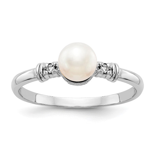 Lex & Lu 14k White Gold 5mm FW Cultured Pearl AA Diamond Ring LAL15403 Size 6 - Lex & Lu