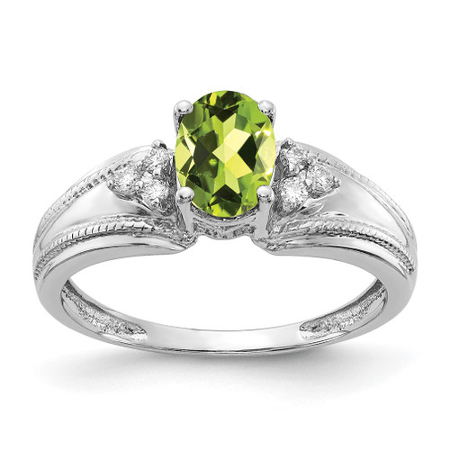 Lex & Lu 14k White Gold 7x5mm Oval Peridot AA Diamond Ring Size 6 - Lex & Lu