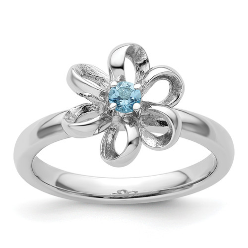 Lex & Lu Sterling Silver Stackable Expressions Polished Blue Topaz Flower Ring LAL7100 - Lex & Lu