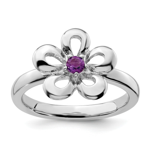 Lex & Lu Sterling Silver Stackable Expressions Polished Amethyst Flower Ring LAL7142 - Lex & Lu