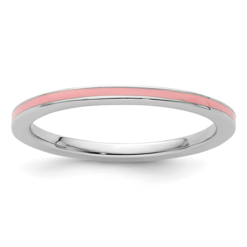 Lex & Lu Sterling Silver Stackable Expressions Pink Enameled 1.5mm Ring LAL7280 - Lex & Lu