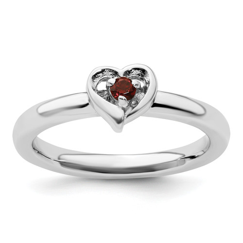 Lex & Lu Sterling Silver Stackable Expressions Garnet Heart Ring LAL7652 - Lex & Lu