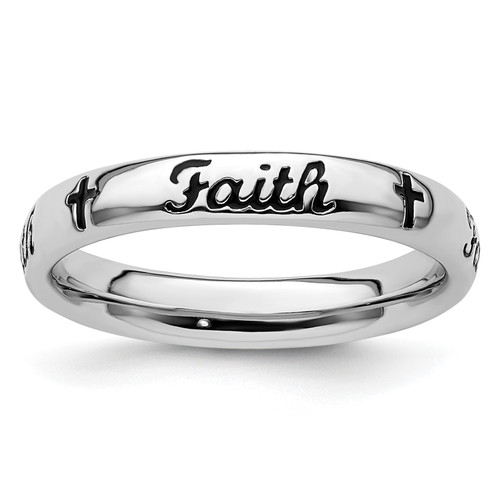 Lex & Lu Sterling Silver Stackable Expressions Black Enamel Faith Ring LAL7748 - Lex & Lu