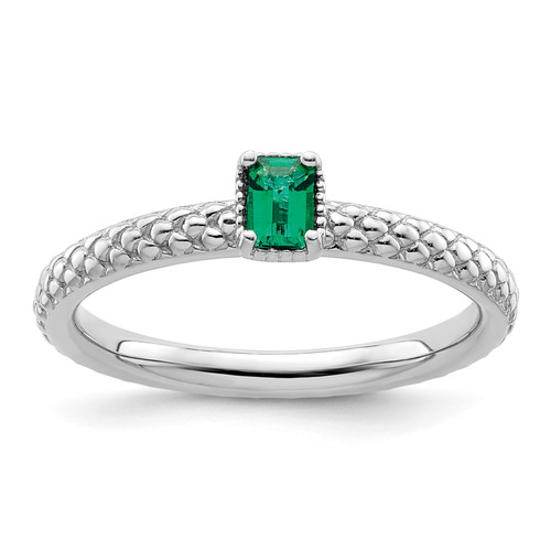 Lex & Lu Sterling Silver Stackable Expressions Created Emerald Single Stone Ring LAL7940 - Lex & Lu