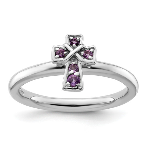 Lex & Lu Sterling Silver Stackable Expressions Rhodium Amethyst Cross Ring LAL8270 - Lex & Lu