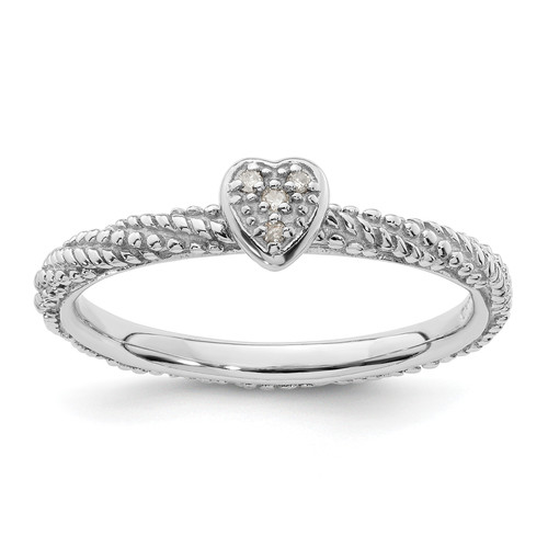 Lex & Lu Sterling Silver Diamond Stackable Expressions Textured Heart Ring LAL8822 - Lex & Lu