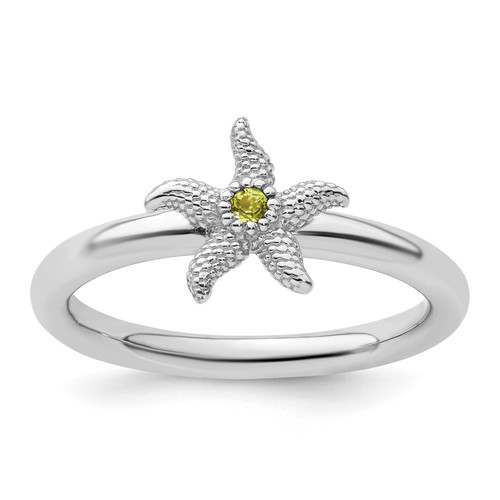 Lex & Lu Sterling Silver Stackable Expressions Peridot Starfish Ring LAL9055 - Lex & Lu