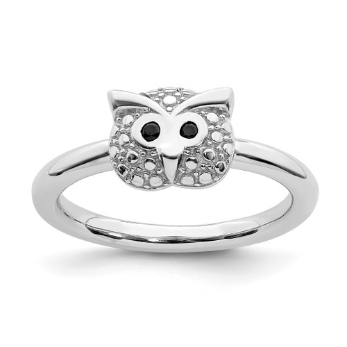 Lex & Lu Sterling Silver Stackable Expressions Polished Onyx Owl Ring LAL9097 - Lex & Lu