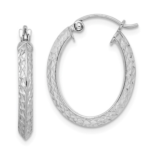 Lex & Lu Sterling Silver w/Rhodium D/C Oval Hoop Earrings LAL22650 - Lex & Lu