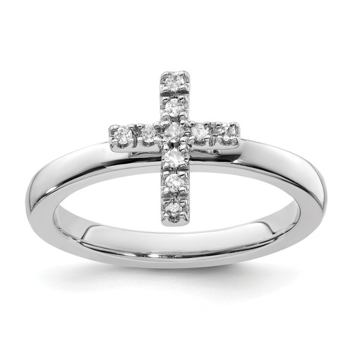 Lex & Lu Sterling Silver Stackable Expressions Cross Diamond Ring LAL9991 - Lex & Lu