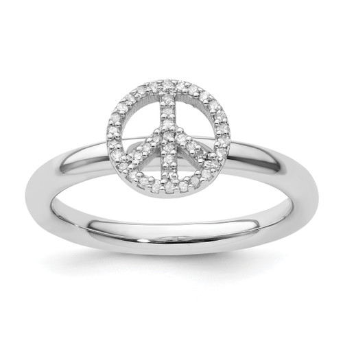 Lex & Lu Sterling Silver Stackable Expressions Peace Symbol Diamond Ring LAL9997 - Lex & Lu