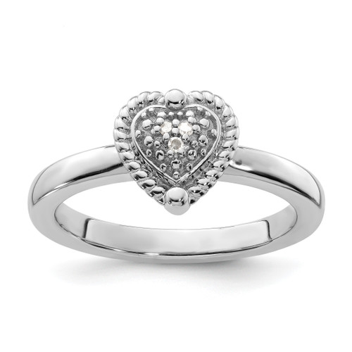 Lex & Lu Sterling Silver Stackable Expressions Heart Diamond Ring LAL10039 - Lex & Lu
