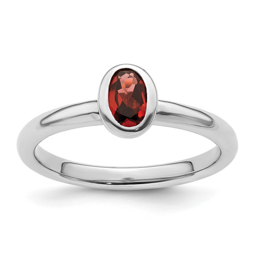 Lex & Lu Sterling Silver Stackable Expressions Oval Garnet Ring LAL10585 - Lex & Lu