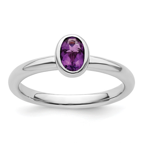 Lex & Lu Sterling Silver Stackable Expressions Oval Amethyst Ring LAL10591 - Lex & Lu