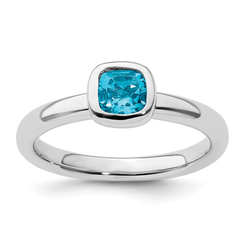 Lex & Lu Sterling Silver Stackable Expressions Cushion Cut Blue Topaz Ring LAL10723 - Lex & Lu