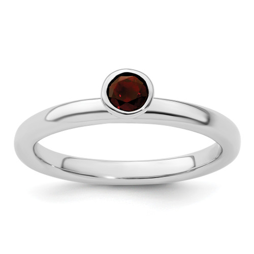 Lex & Lu Sterling Silver Stackable Expressions High 4mm Round Garnet Ring LAL10729 - Lex & Lu