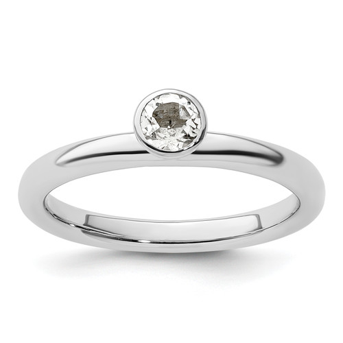 Lex & Lu Sterling Silver Stackable Expressions High 4mm Round White Topaz Ring LAL10747 - Lex & Lu